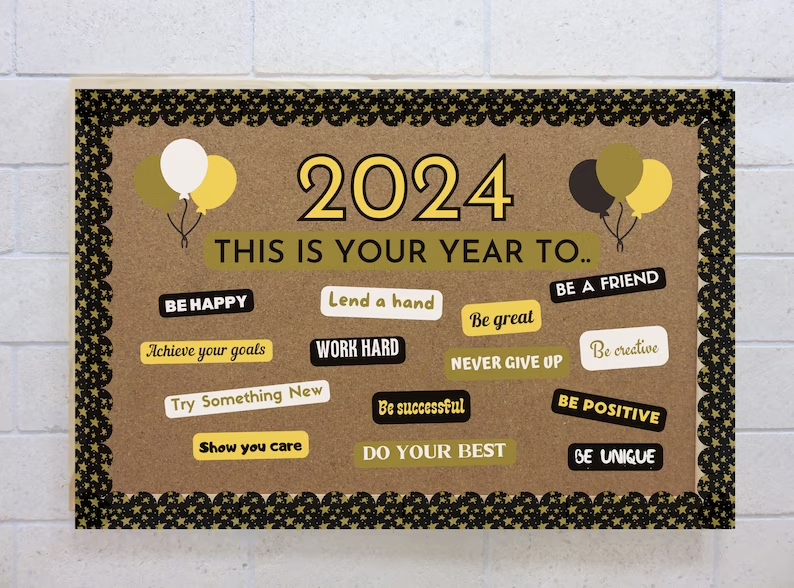 New Year Bulletin Board Idea | Printable Bulletin Board Kit | January Bulletin | Classroom Positivity Board
