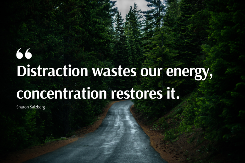 "Distraction wastes our energy, concentration restores it." Sharon Salzberg. SMART Goals: Your Guide to Achieving Anything.